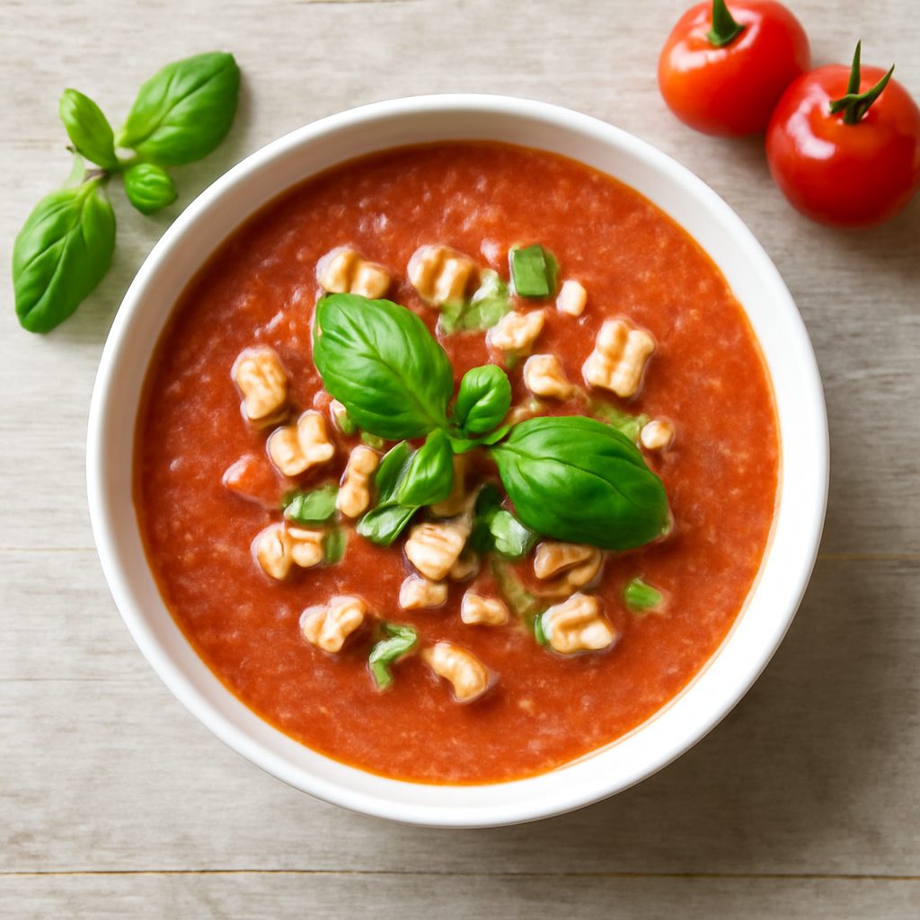 Gazpacho di pomodoro e basilico proteico low-carb