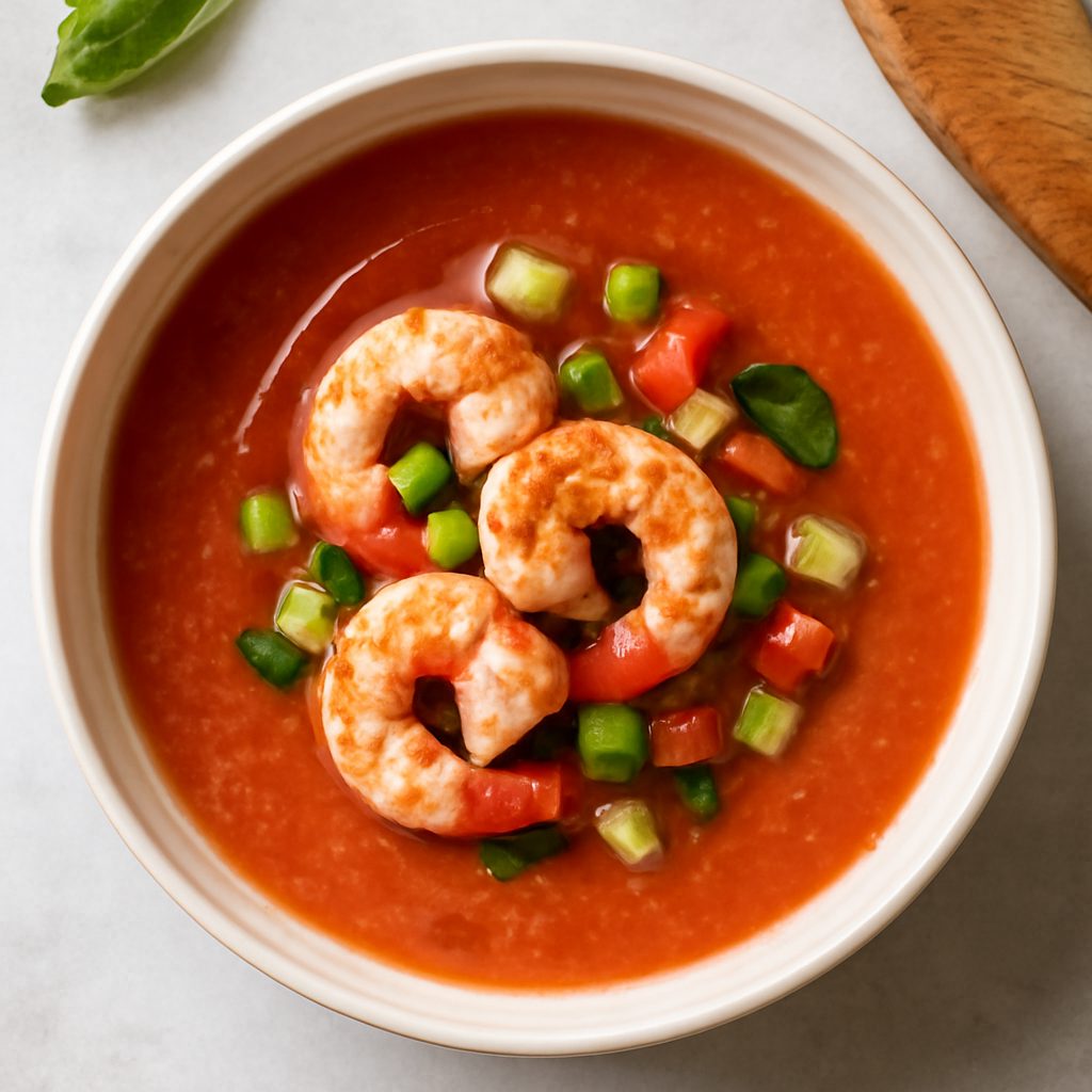 Gazpacho di pomodoro e gamberi proteico low-carb