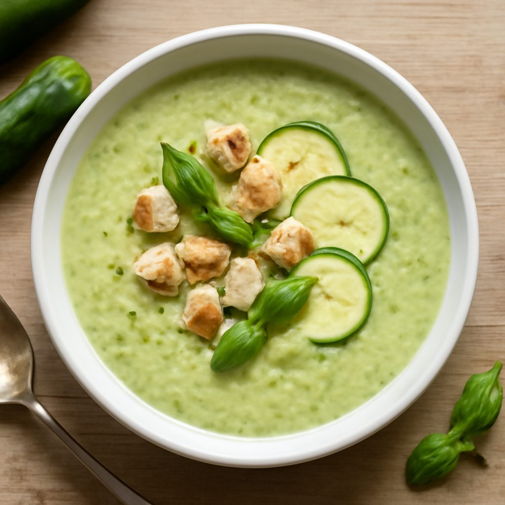 Gazpacho di zucchine proteico con stracciatella e guanciale low-carb
