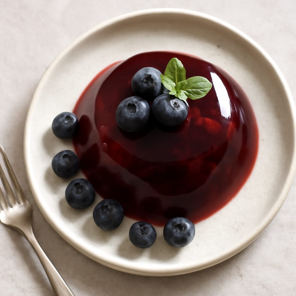 Gelatina al vino rosso e mirtilli low-carb proteica
