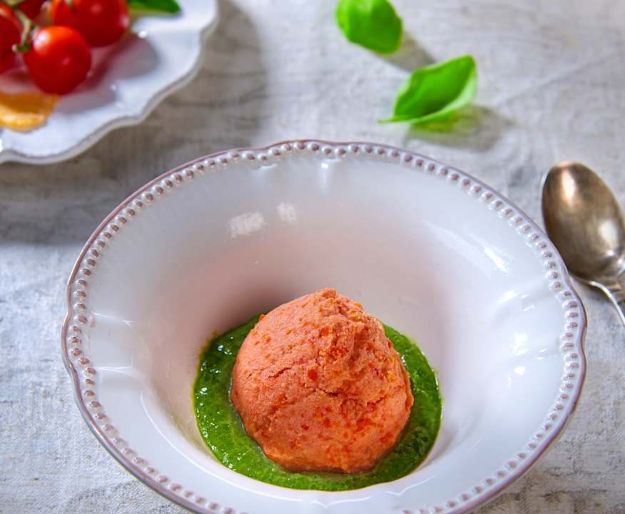 Gelato ai pomodorini con pesto di basilico Protein