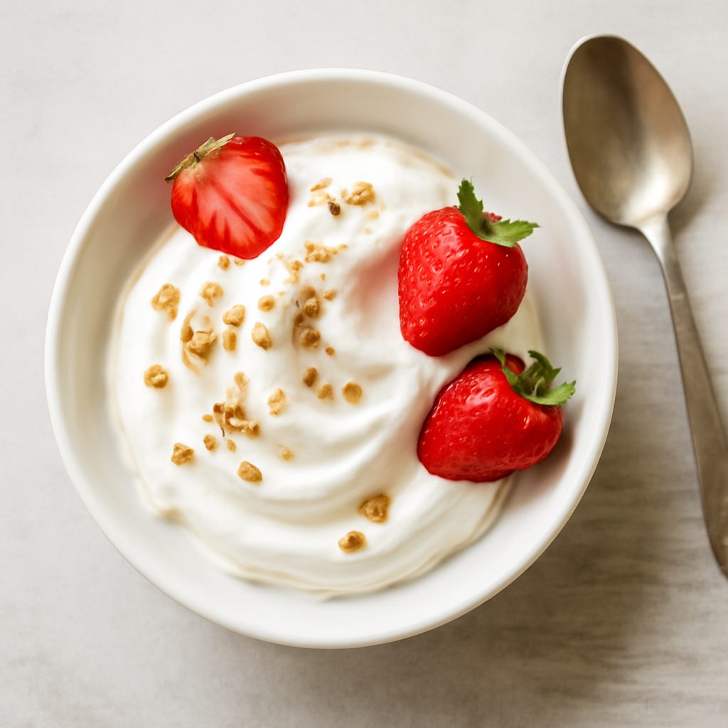 Gelato allo yogurt con sciroppo di frutti rossi e crumble Protein