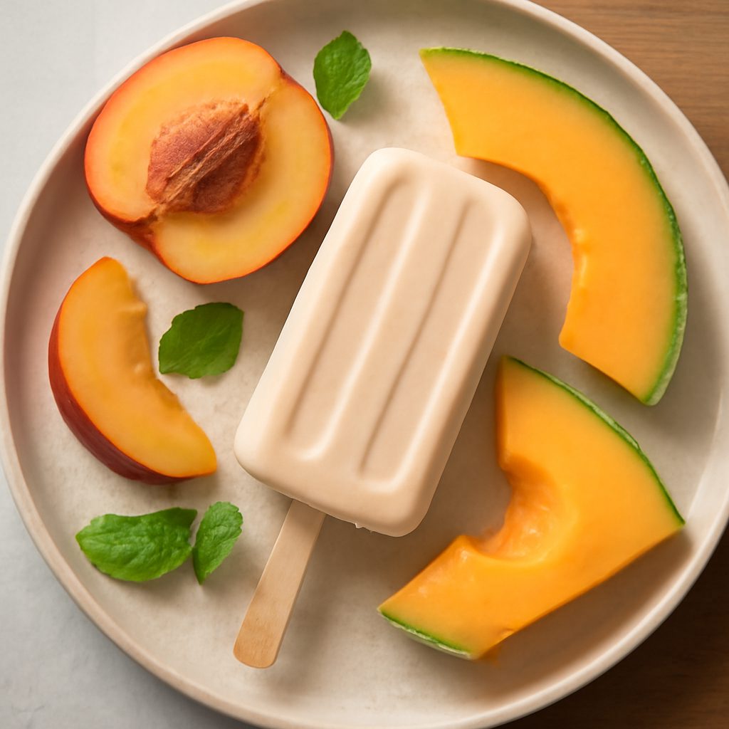 Ghiaccioli cremosi pesca e melone proteici low-carb
