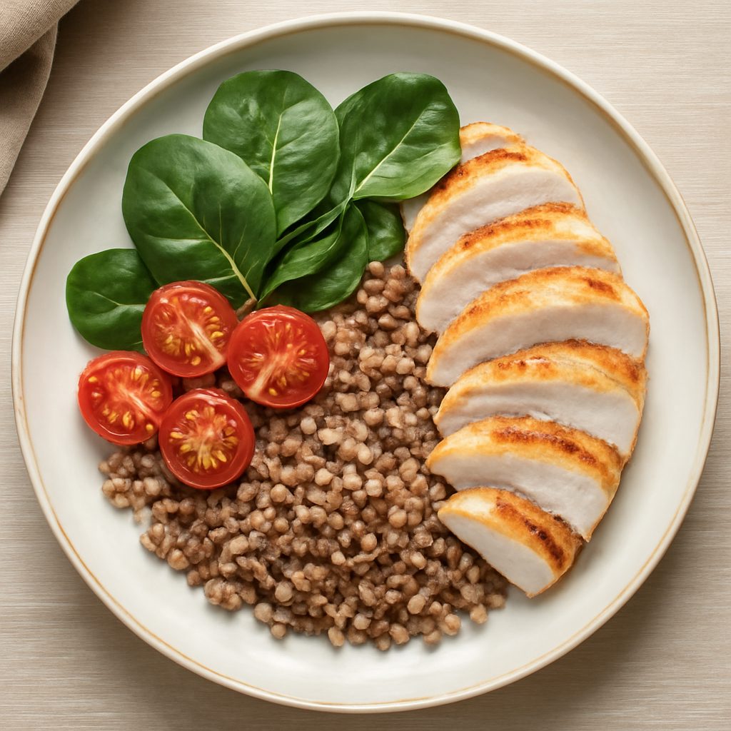 Grano saraceno proteico fit con pomodorini e basilico
