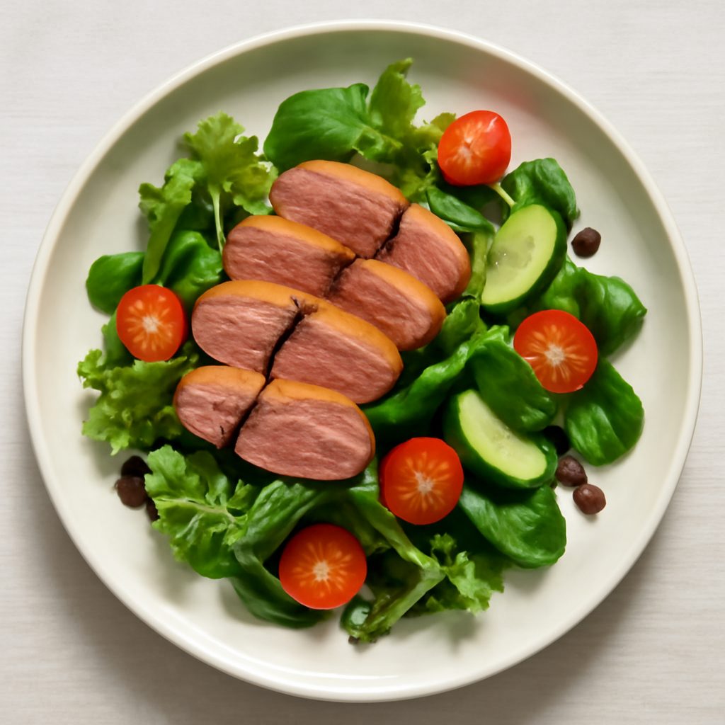Insalata al petto d'anatra e aceto balsamico low-carb proteica
