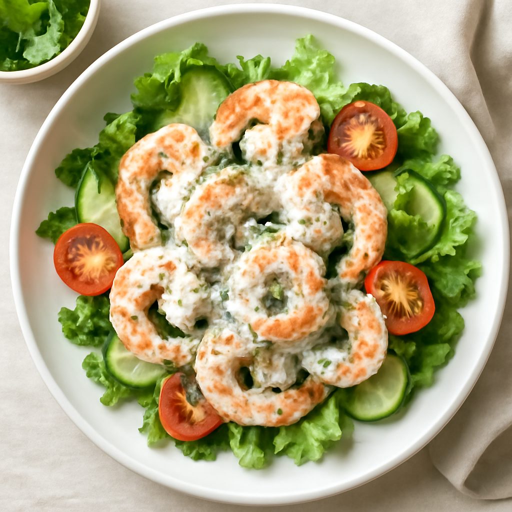 Insalata cremosa di gamberi low-carb proteica