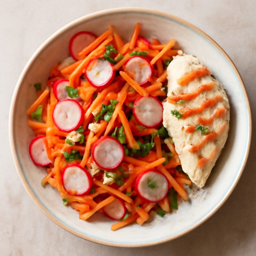 Insalata di carote e ravanelli all'orientale proteica low-carb