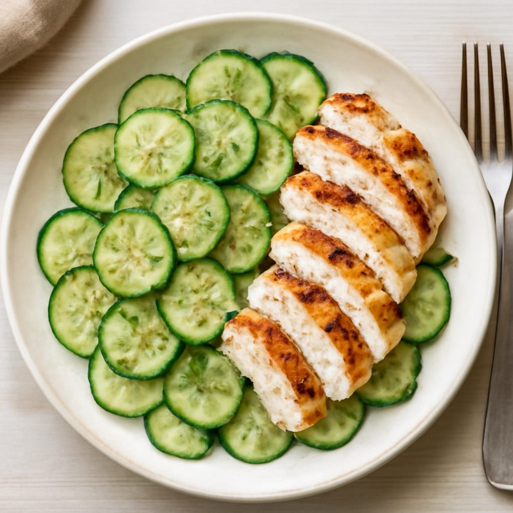 Insalata di cetrioli proteica low-carb con dressing all'aneto