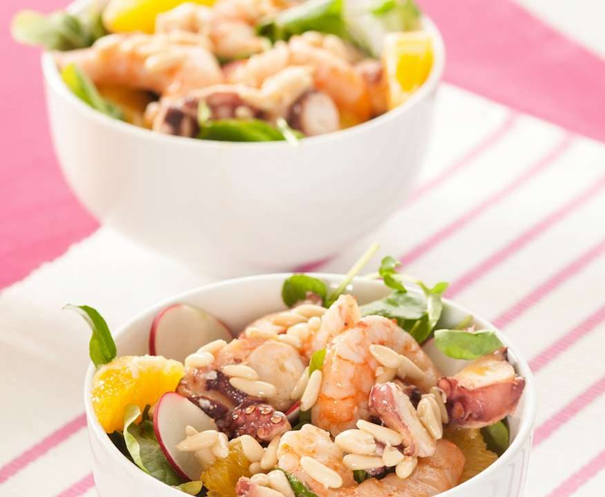 Insalata di crescione con polpo e gamberi Protein
