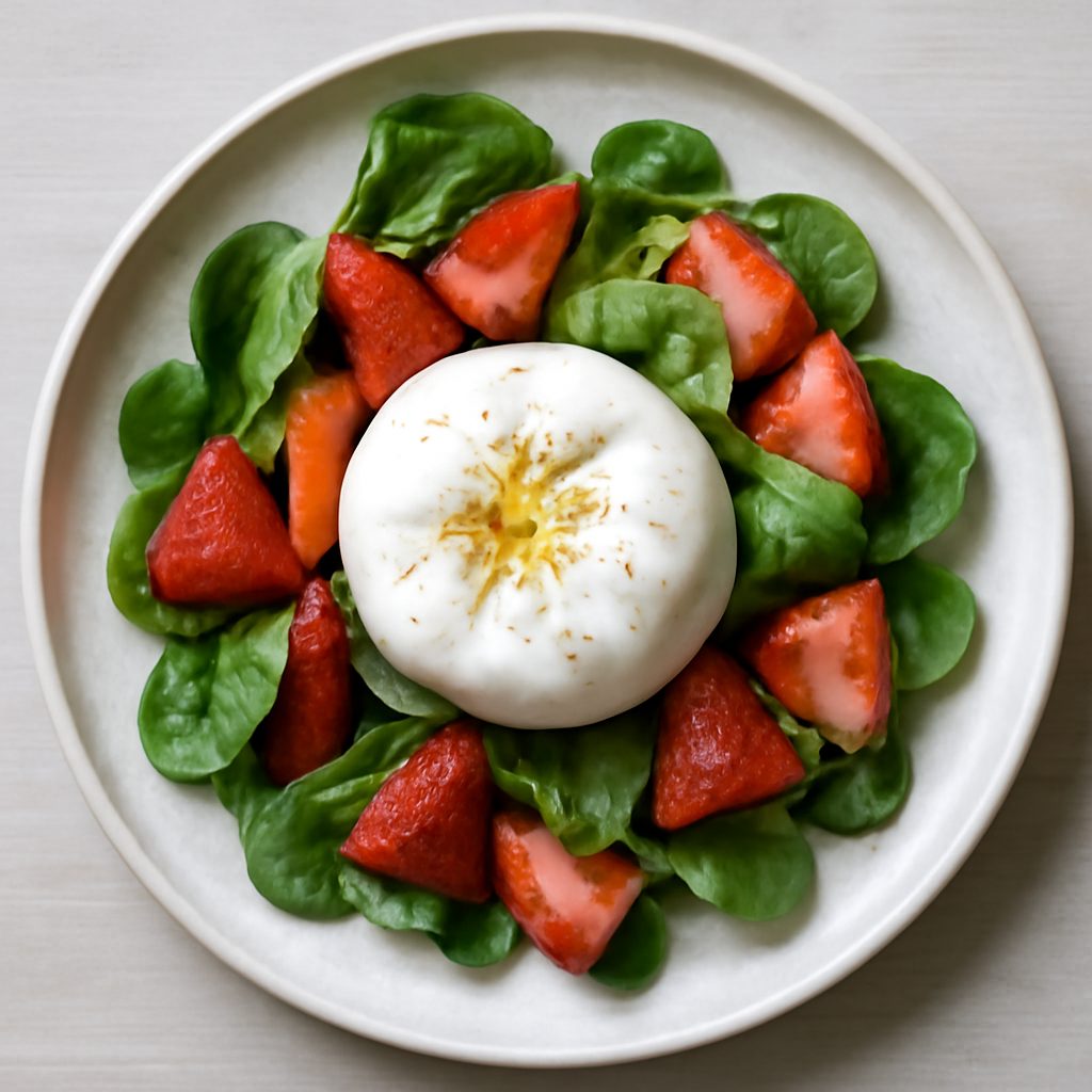 Insalata di fragole e burrata proteica low-carb con pesto di basilico fit