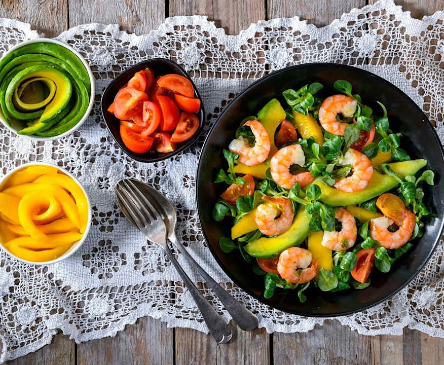 Insalata di gamberi, avocado e mango Protein