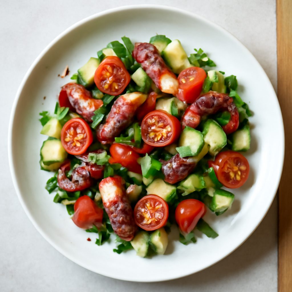 Insalata di polpo proteica low-carb con zucchine e rucola