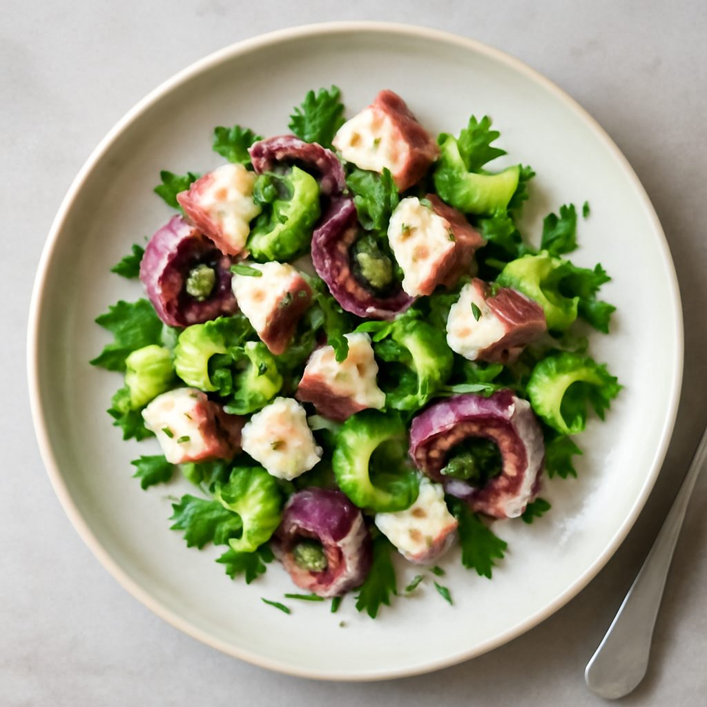Insalata di polpo, sedano e prezzemolo proteica low-carb