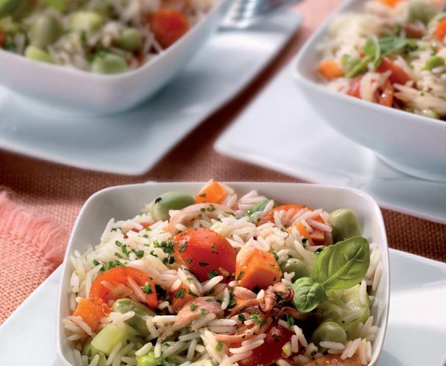 Insalata di riso alle erbe, fave e calamari Low Fat