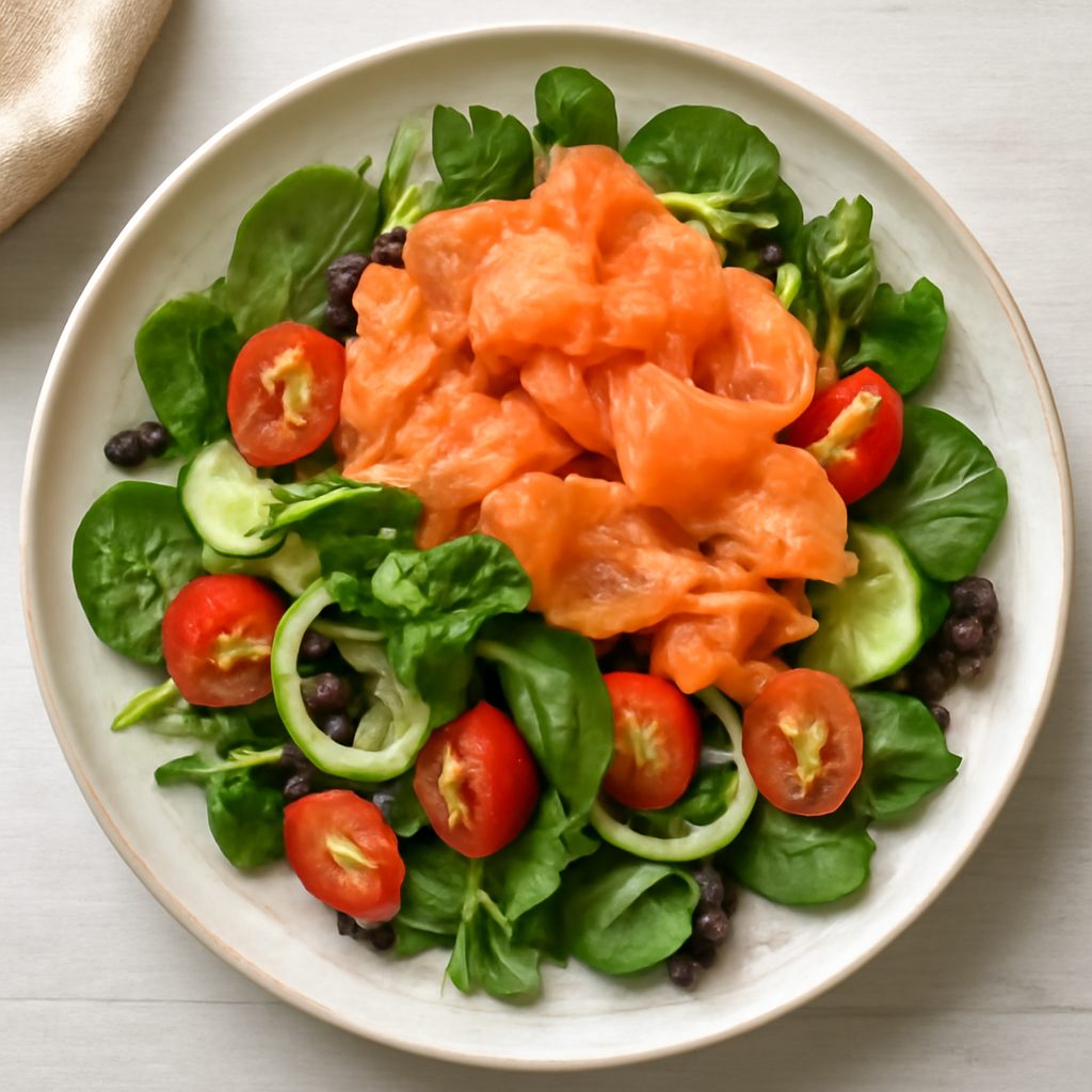 Insalata di salmone proteico con dressing al mango fit