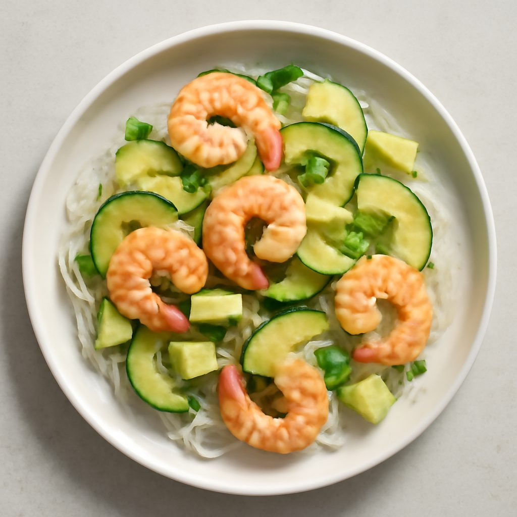 Insalata di Shirataki con Gamberi, Zucchine e Avocado Protein