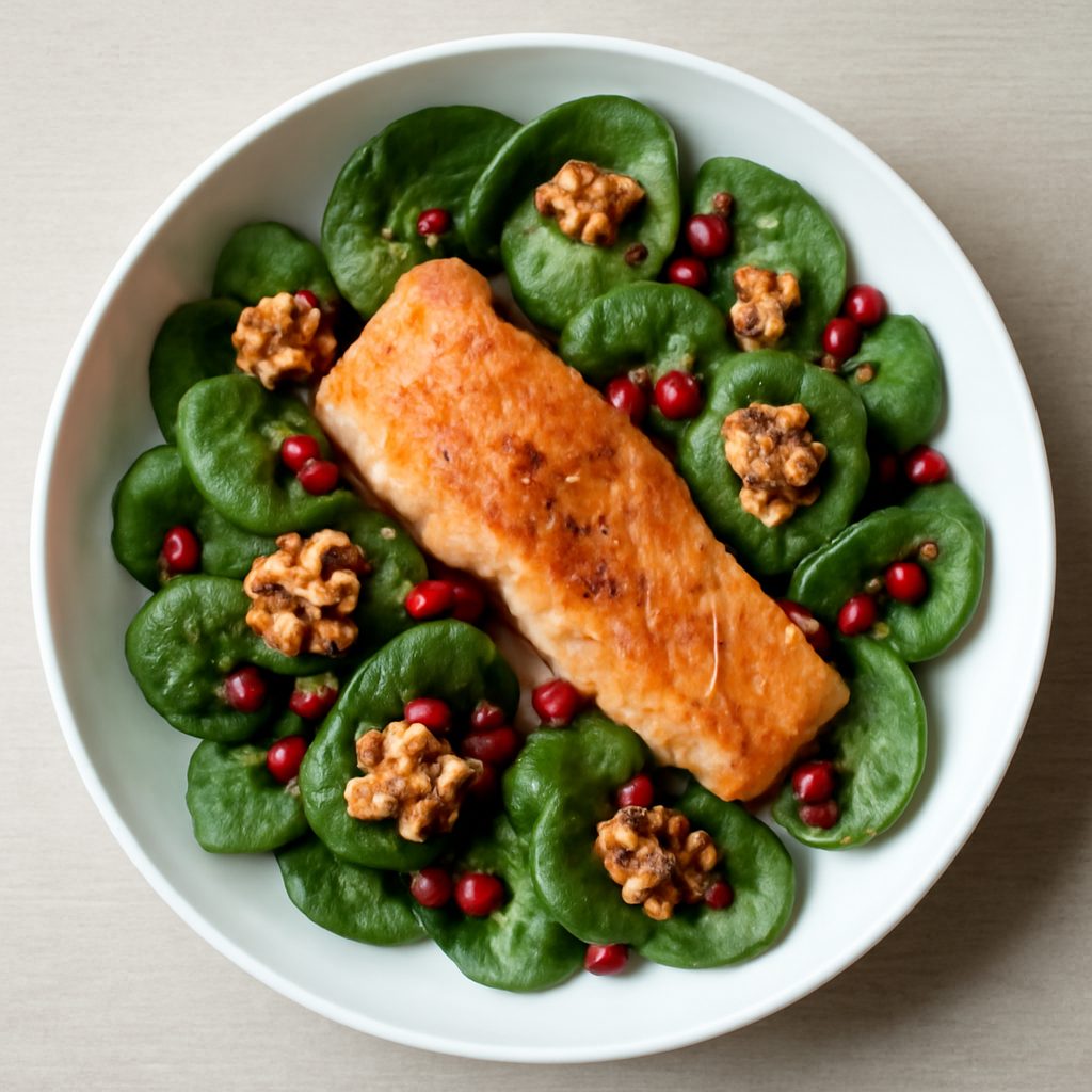 Insalata Salmone, Spinaci, Noci e Melagrana Low Carb