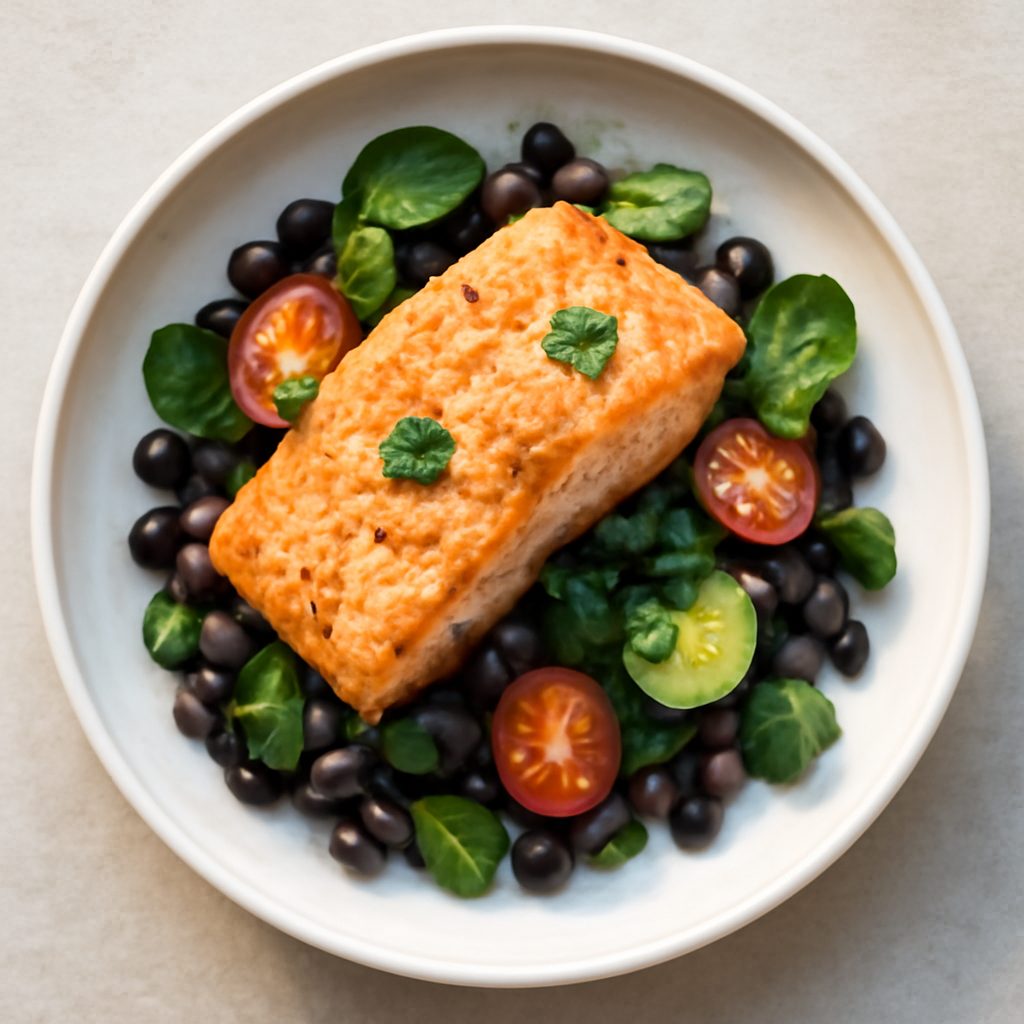 Insalata tiepida di salmone e fagioli neri
