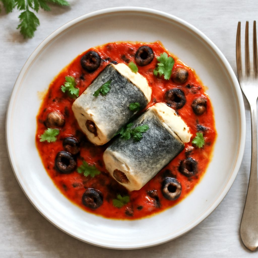 Involtini di branzino con sugo alla puttanesca low-carb proteico