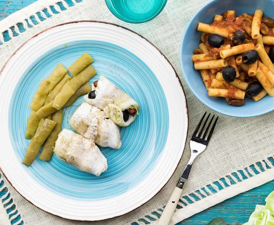 Involtini di branzino con sugo alla puttanesca Low Fat