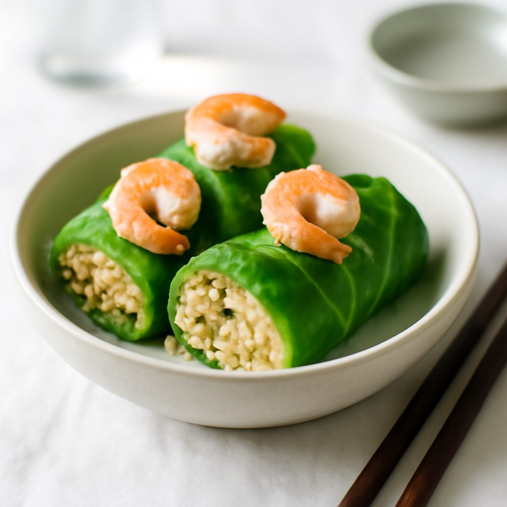 Involtini di bulgur e gamberi light all'asiatica