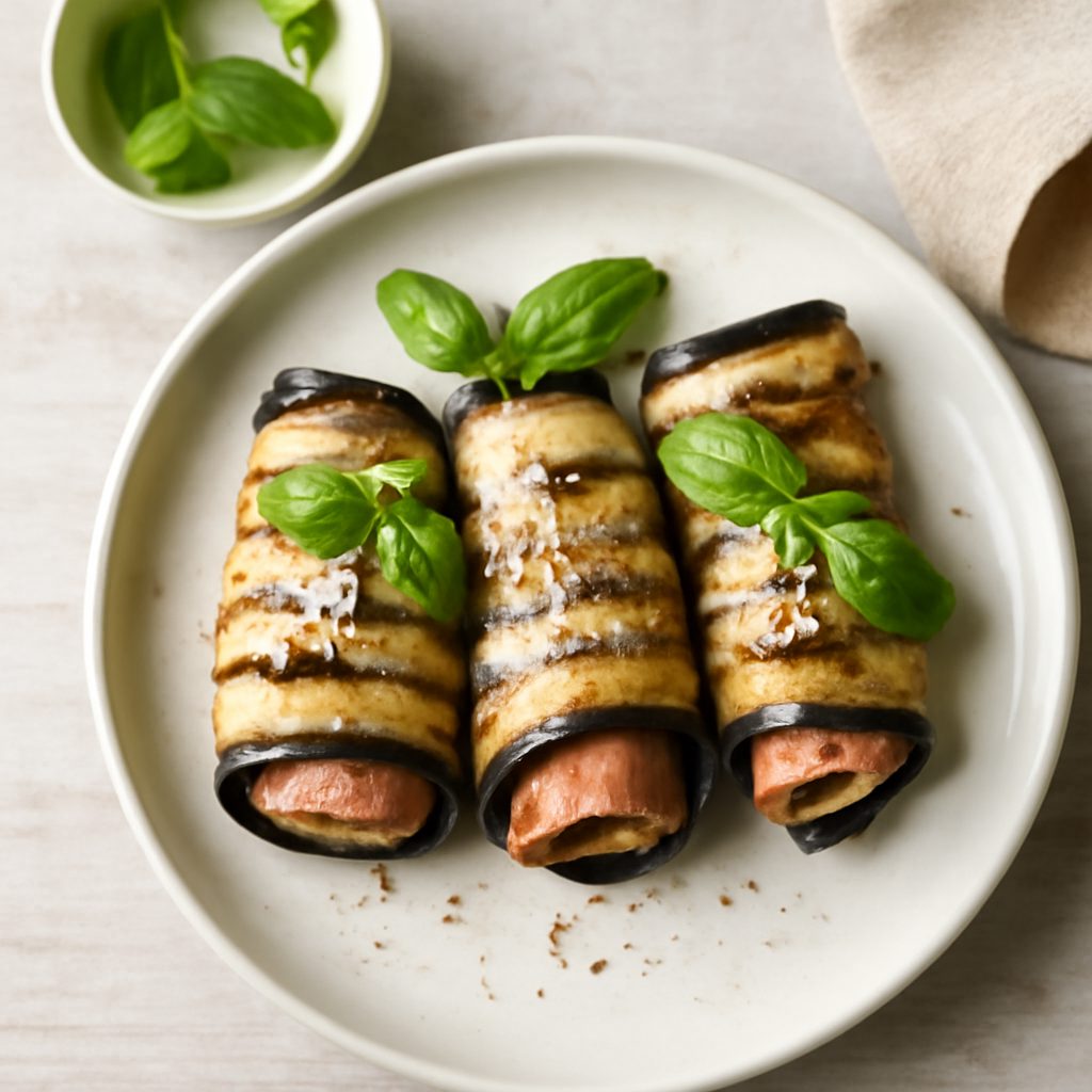 Involtini di melanzane al prosciutto proteici low-carb