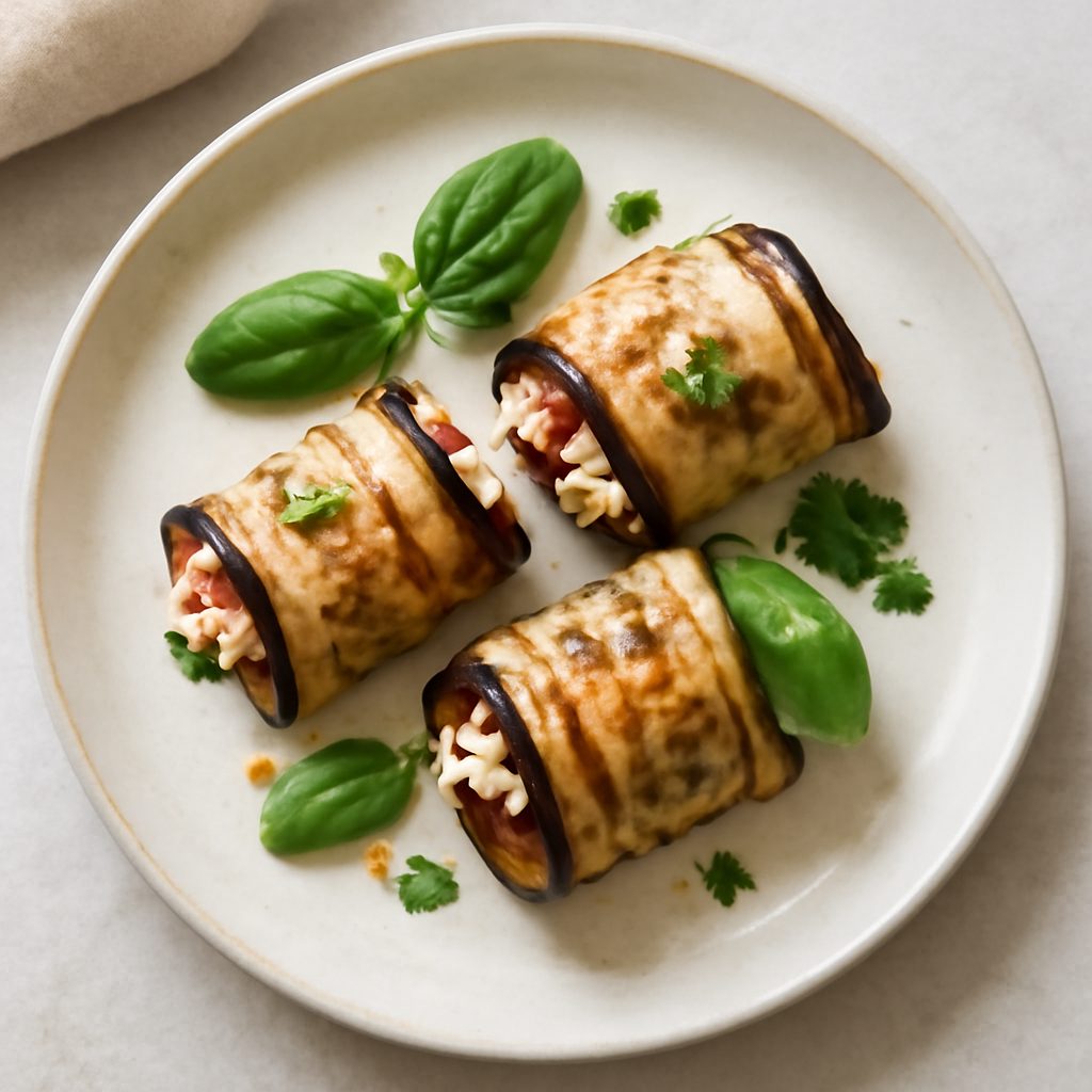 Involtini di melanzane proteici con feta e pomodori secchi fit