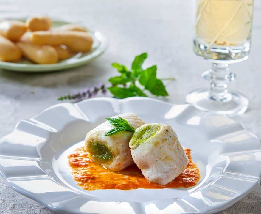 Involtini di pesce spatola con crema di pomodorini e menta Low Carb