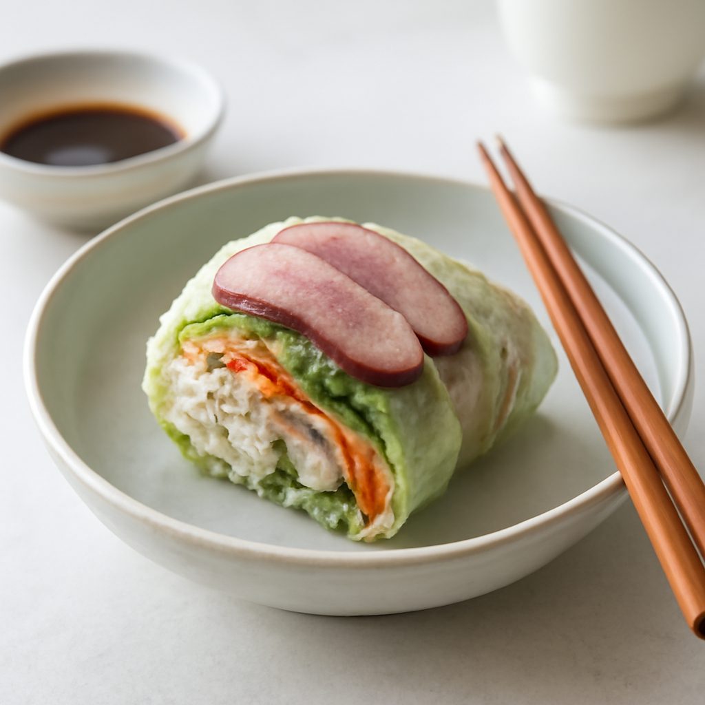 Involtini di riso asiatici con petto di anatra affumicata e verdure croccanti