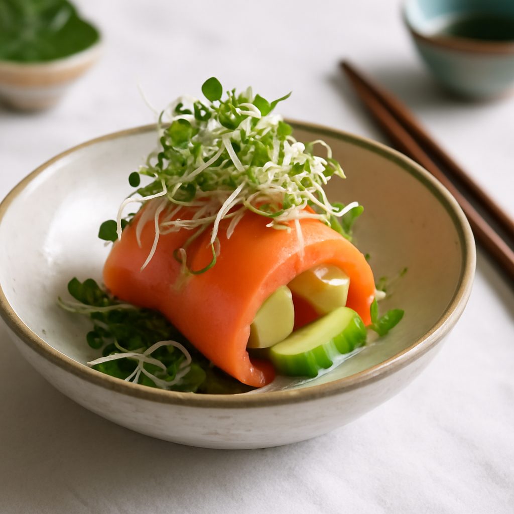 Involtini di Salmone Affumicato e Avocado con Germogli – Versione Light Asiatica
