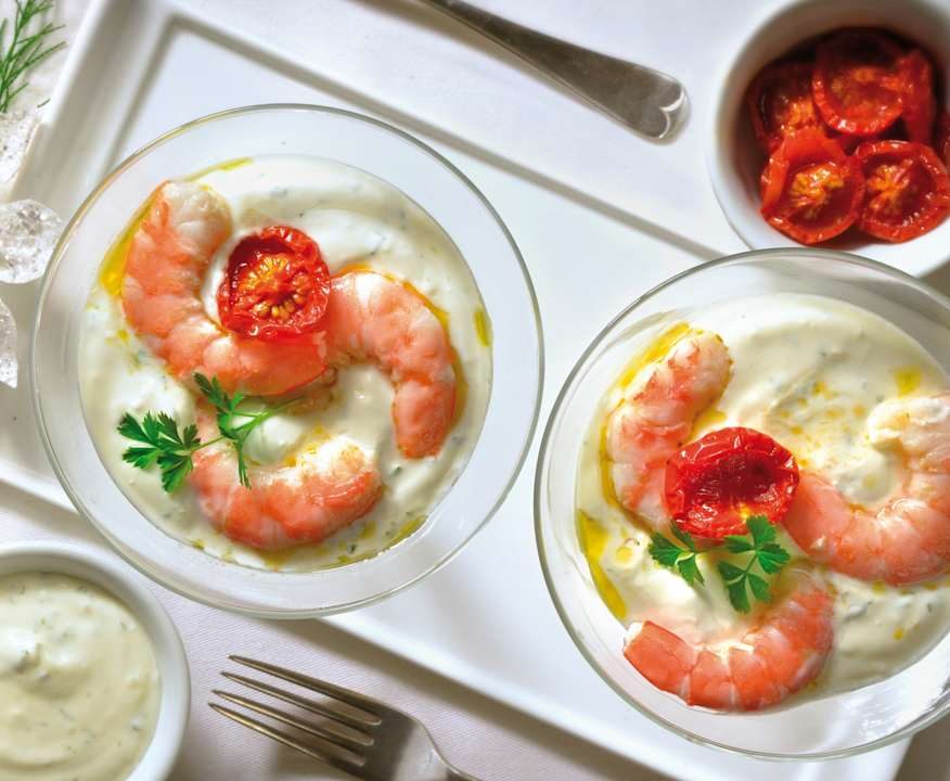 Mazzancolle su salsa yogurt e pomodorini confit Low Fat