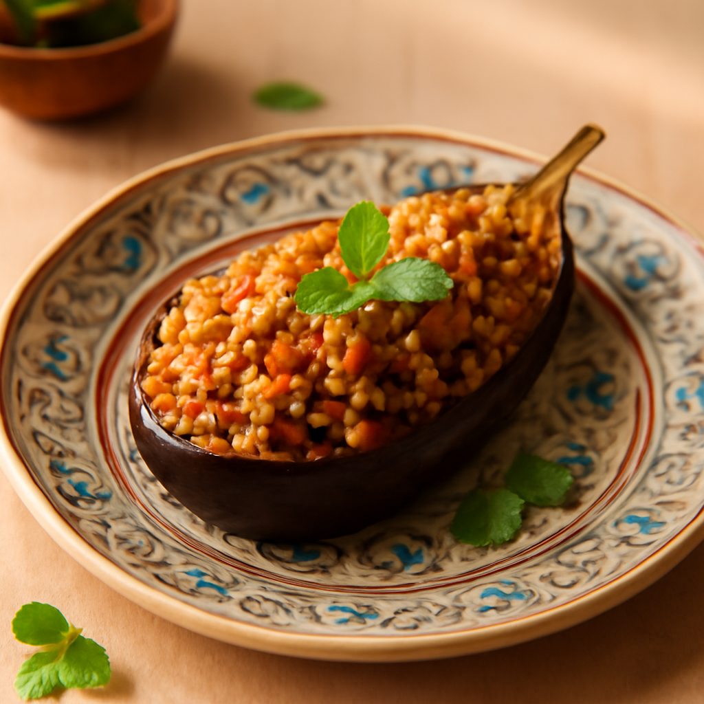 Melanzana ripiena all'orientale con bulgur e spezie