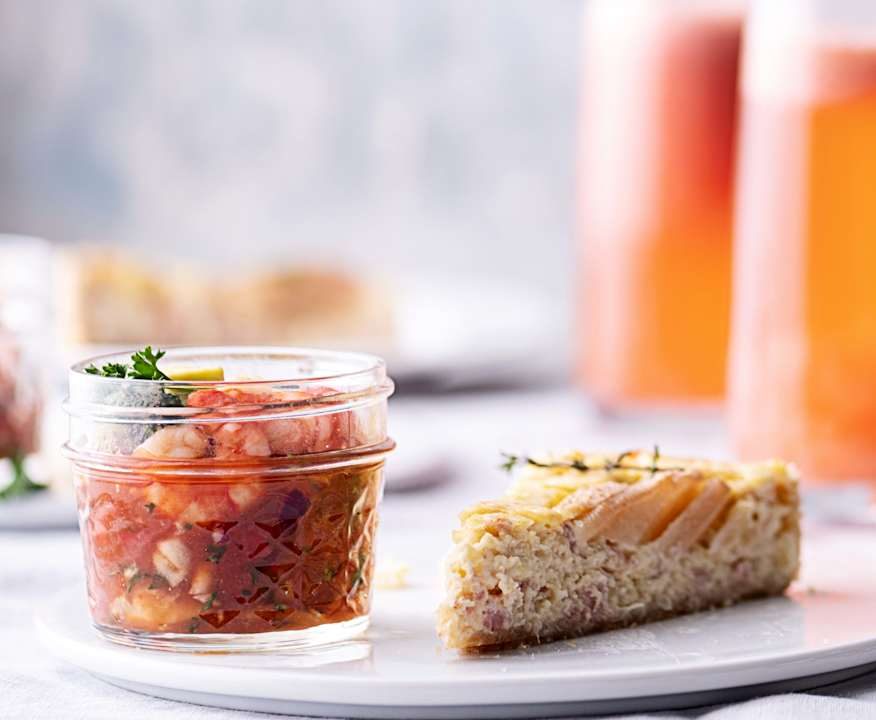 Menù: Quiche Brie e pere; cocktail di gamberi e punch (Bimby Friend) Low Carb