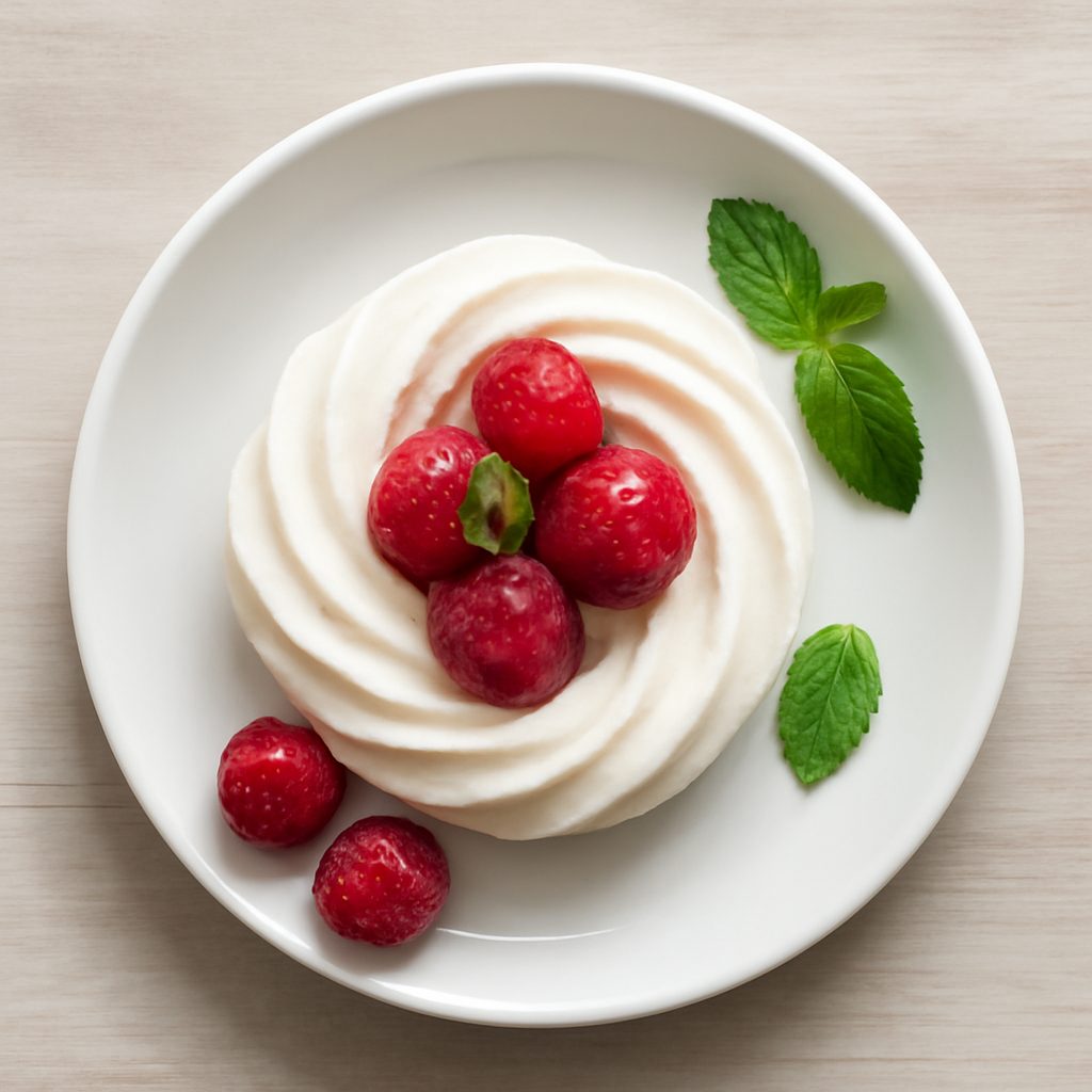 Meringa con Coulis di Lamponi e Frutti di Bosco Low Fat