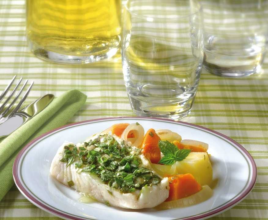 Merluzzo agli aromi, con zucca e patate Low Fat