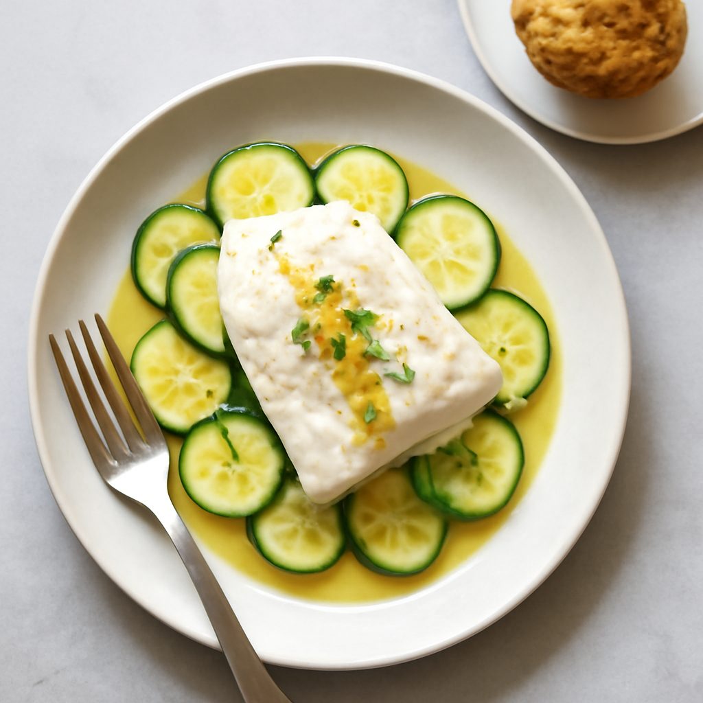 Merluzzo al vapore con zucchine e burro agli agrumi + Muffin al cioccolato Low Carb