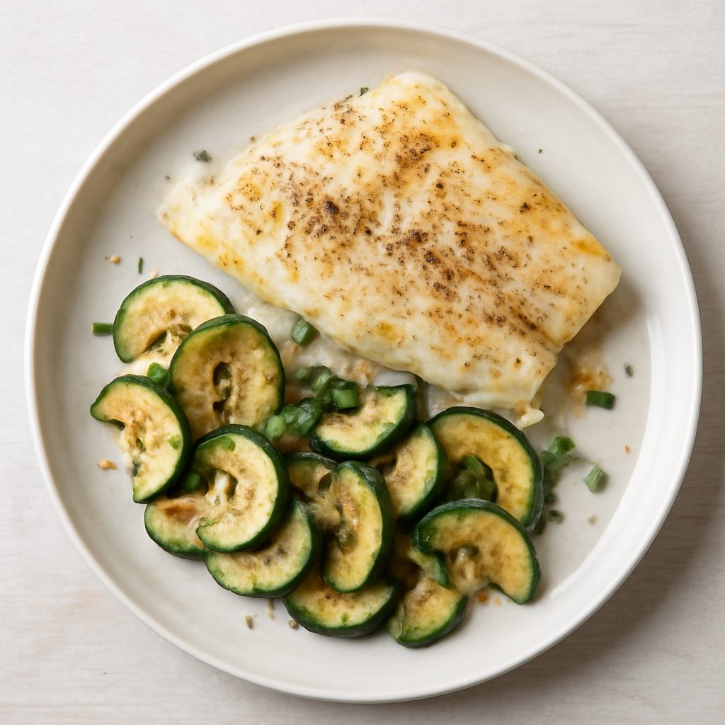 Merluzzo e zucchine con salsa al pomodoro