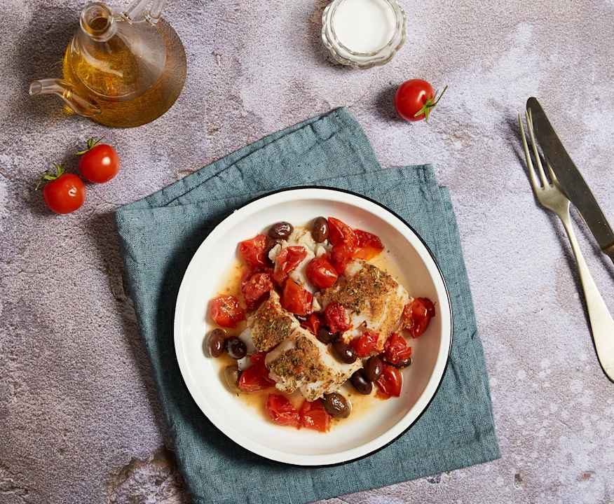 Merluzzo sottovuoto con pomodorini e olive Low Fat
