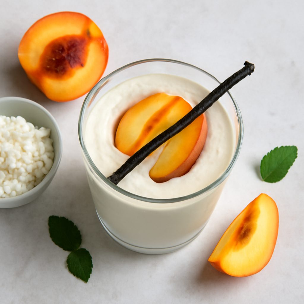 Milkshake alle pesche e vaniglia proteico low-carb