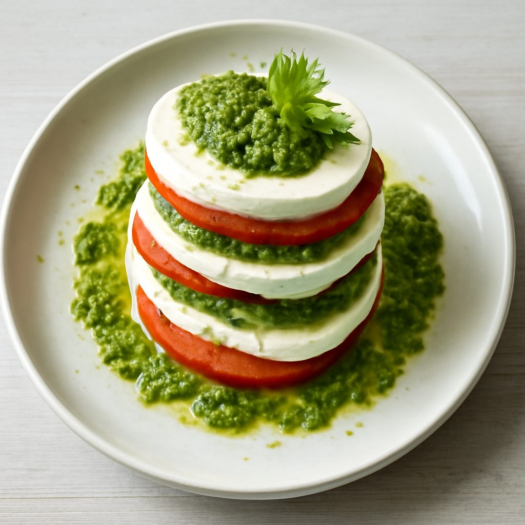 Millefoglie di mozzarella con pesto di sedano proteico low-carb