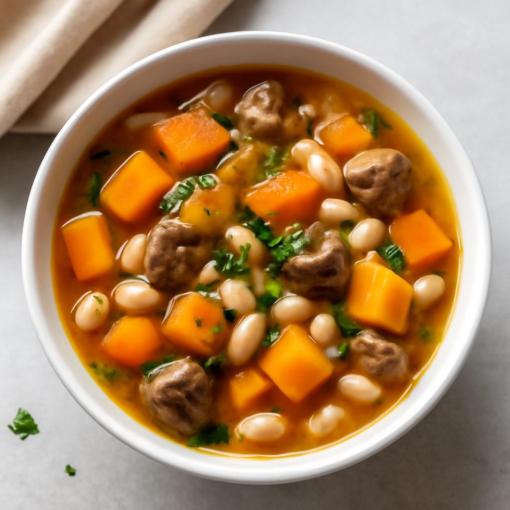 Minestra di zucca, castagne e fagioli proteica low-carb