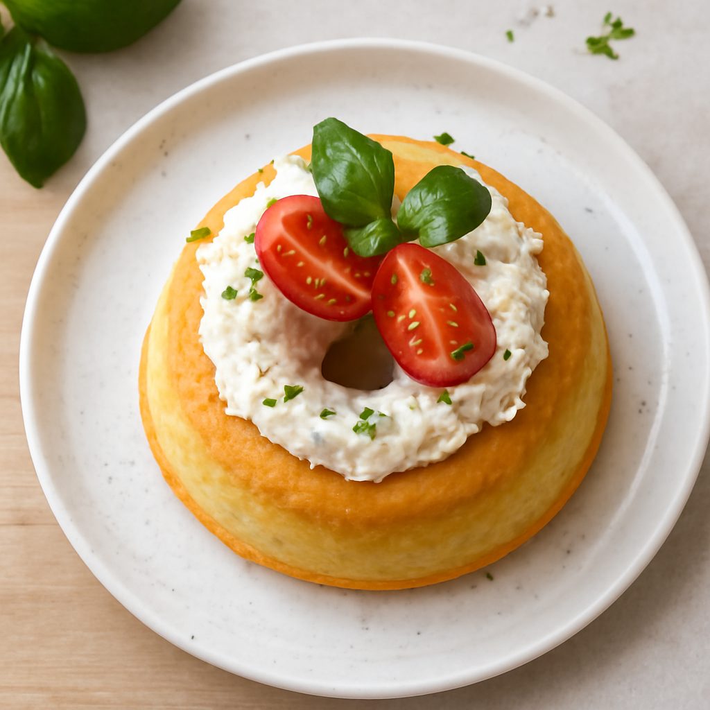Mini savarin proteico fit con crema di rucola e pomodorini confit