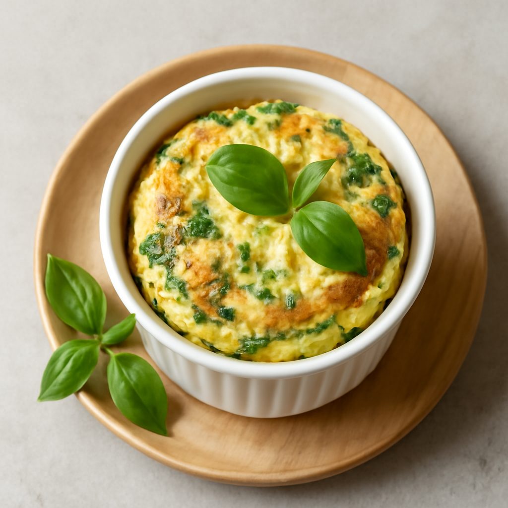 Mini soufflé proteico al broccolo romanesco con fonduta di caprino Low Fat