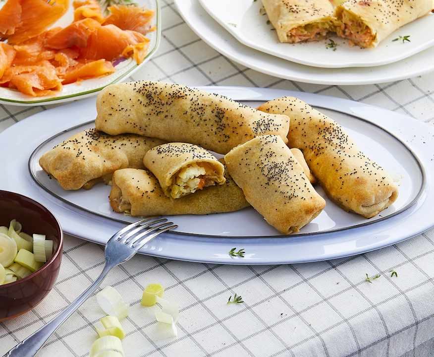 Mini strüdel salati al porro e salmone Protein