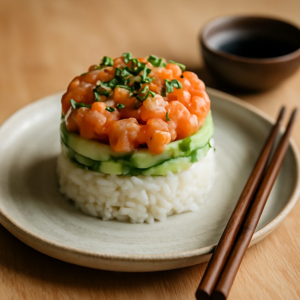 Mini sushi-cake asiatico light al salmone e avocado