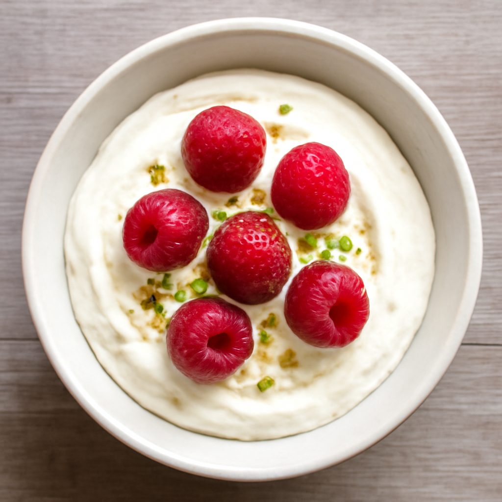 Mousse cioccolato bianco e lamponi proteico low-carb