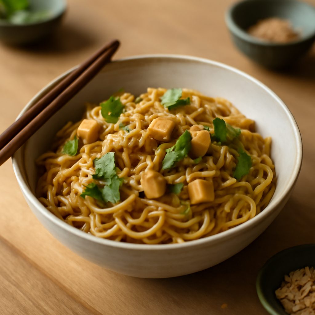 Noodles al Satay light con verdure croccanti