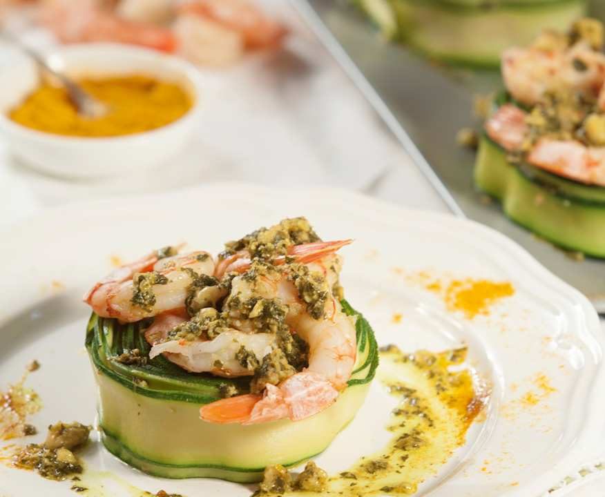 Nuvola di zucchine con gamberoni alla curcuma Low Fat