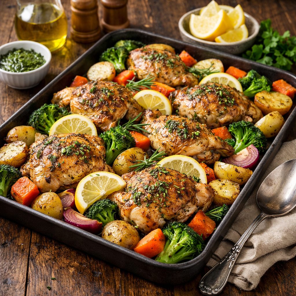 Pollo Arrosto con Limone, Erbe Aromatiche e Verdure in Padella Unica Low Fat