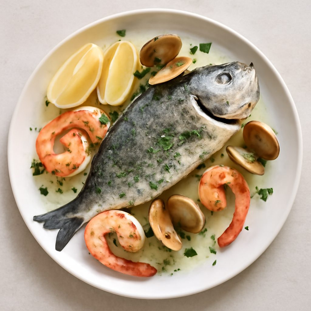 Orata al forno con vongole e gamberi - Versione Low Carb